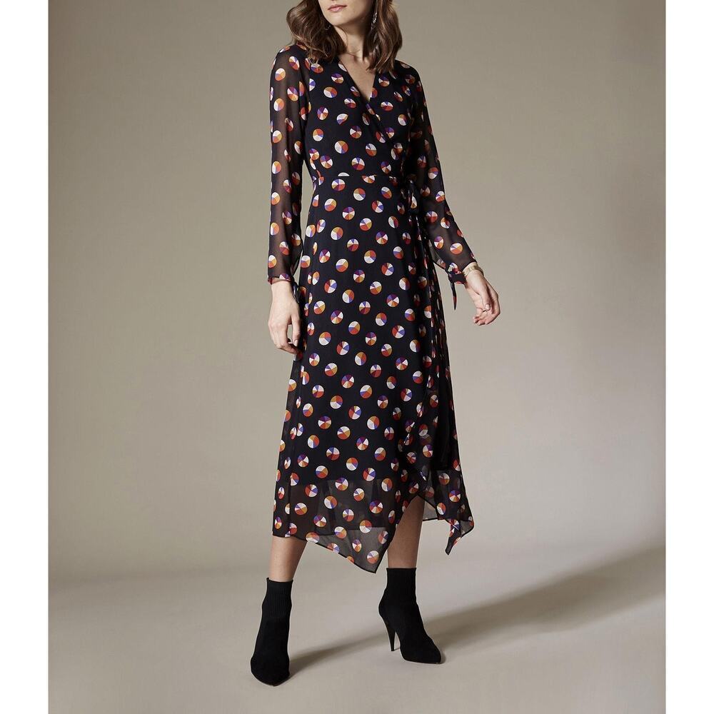 Karen Millen Black Sheer Sleeve Wrap Dress sz 4 Color Pop Wrap Dress - Picture 3 of 15